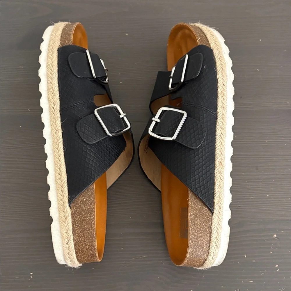 DV‎ Dolce Vita Carther Espadrille Footbed Sandals Slip On Double Buckle Black 10